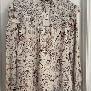 THML Women's Cream and Brown Patterned Blouse